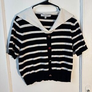 Sweet Rain Nautical Striped Sailor Knit Top Black White XL Preppy Collegiate